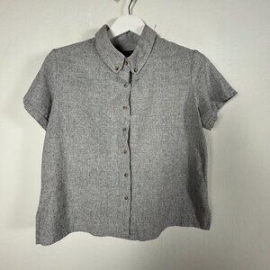 Tancredi & Morgen Womens Gray Short Sleeve Button-Down Shirt Blouse Small Casual